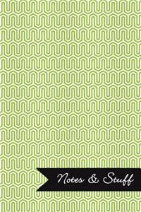 Notes & Stuff - Lined Notebook with Lime Green Key Maze Pattern Cover