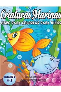Criaturas Marinas Libro Para Colorear Para Niños Edades 4-8