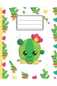 Kawaii Cactus Notebook: Cute Back to school Wide Ruled Notebook for Girls