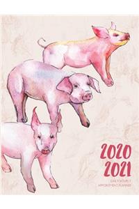 Daily Planner 2020-2021 Watercolor Pig Piglets 15 Months Gratitude Hourly Appointment Calendar