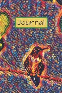 Blue and Purple Artwork of Ruby Red Throat Hummingbird Sitting on Branch Pretty Diary Journal for Daily Thoughts