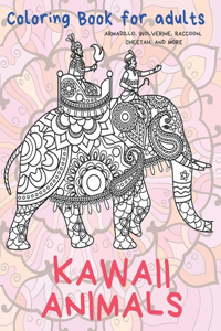 Kawaii Animals - Coloring Book for adults - Armadillo, Wolverine, Raccoon, Cheetah, and more