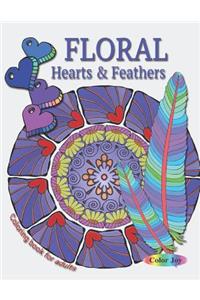 Floral Hearts & Feathers Coloring book for adults