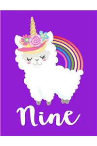 Magical Llamacorn 9th Birthday Lined Notebook