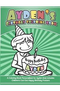 Ayden's Birthday Coloring Book Kids Personalized Books
