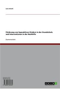 Forderung Von Hypoaktiven Kindern in Der Grundschule Und Interventionen in Der Nachhilfe