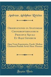 Observationes in Anatomiam Chondropterygiorum PrÃ¦cipue Squali Et RajÃ¦ Generum: Quas Venia Experientiss. Facult. MedicÃ¦ Lundensis PrÃ¦side Arvid. Henr. Florman (Classic Reprint)