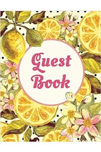 Pink Yellow Fruit and Flowers Watercolor Design Guest Book