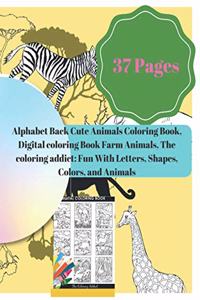 Alphabet Back Cute Animals Coloring Book, Digital coloring Book Farm Animals, The coloring addict