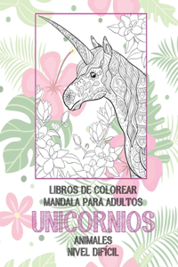 Libros de colorear Mandala para adultos - Nivel difícil - Animales - Unicornios
