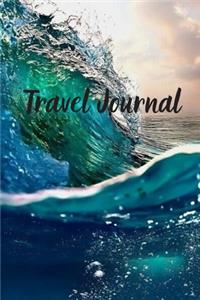 Travel Journal - 6x9 inch blank lined journal ocean wave cover light blue