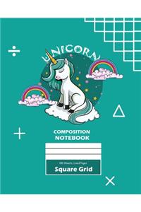 Unicorn Square Grid, Graph Paper Composition Notebook, 100 Sheets, Large 8 x 10 Inch, Quad Ruled Royal Blue Cover