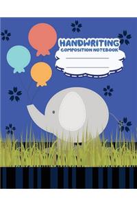Handwriting primary composition notebook, 8 x 10 inch 200 page, Cute blue elephant ballon