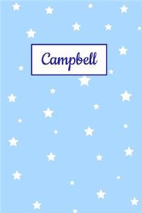 Campbell: Personalized Name Journal. Wide Ruled (Lined) Writing Diary, Composition Book. Baby Blue Star Cover for Girls, Kids and Teens