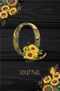 Q Journal: Sunflower Journal, Monogram Letter Q Blank Lined Diary with Interior Pages Decorated With More Sunflowers.