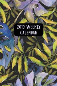 2019 Weekly Calendar: Watercolor Blue Tropical Leaves Desk Set