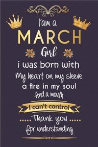 i'am a march girl birthday gift girl Gold Notebook funny Birthday Gift