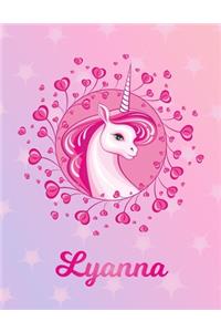 Lyanna: Unicorn Large Blank Primary Sketchbook Paper - Pink Purple Magical Horse Personalized Letter L Initial Custom First Name Cover - Drawing Sketch Book