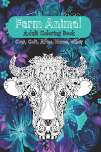 Farm Animal - Adult Coloring Book - Cow, Сolt, Aries, Horse, other