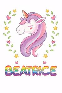 Beatrice: Beatrice Notebook Journal 6x9 Personalized Gift For Beatrice Unicorn Rainbow Colors Lined Paper