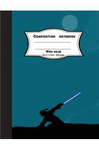 Composition notebook wide ruled 200 pages, 8.5 x 11 inch, Blue Samurai