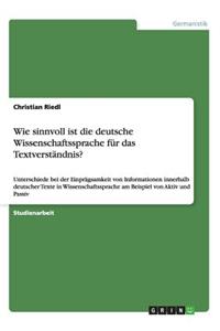 Wie sinnvoll ist die deutsche Wissenschaftssprache für das Textverständnis?