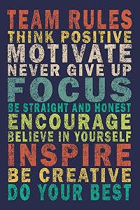 Team Rules Think positive Motivate Never give up Focus Be straight and honest Encourage Believe In Yourself Inspire Be creative Do your best