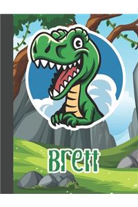 Brett: Wide Ruled Composition Notebook Dinosaur Boys Kids Personalized Journal for School Supplies - 110 pages 7.44x9.269