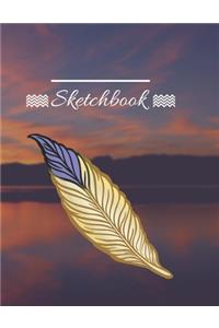 Personalized Sketchbook, Sunset, Lake, Feather, 120 Pages, (8.5"x11")