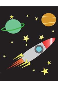 Notebook: Planets & Rocketship Design Cover - Blank Journal / Sketch / Drawing Book - 8.5 X 11 Paper - Unlined Notebook / Journal - 100 Pages