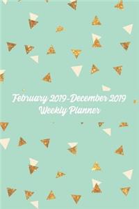 February 2019-December 2019 Weekly Planner: 48 Week Simple Agenda: 6x9 Soft Cover: Aqua Gold & White