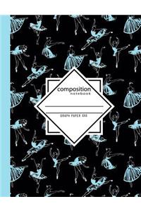 Composition Notebook Graph Paper 4x4: Dance Ballet Black & Blue Writing Notebook in Dance Poses for Dance Class (8.5 x11 in & 110 Pages)