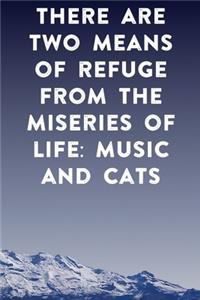 There are two means of refuge from the miseries of life music and cats