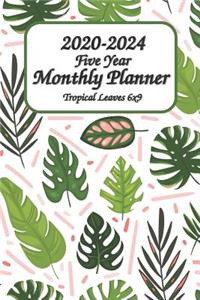 2020-2024 Five Year Monthly Planner Tropical Leaves 6x9