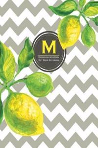 Monogram Journal M - Dot Grid Notebook: Large 8.5 X 11, Yellow Lemon & Grey Chevron