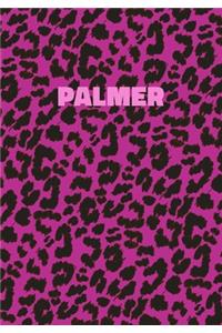 Palmer: Personalized Pink Leopard Print Notebook (Animal Skin Pattern). College Ruled (Lined) Journal for Notes, Diary, Journaling. Wild Cat Theme Design wi