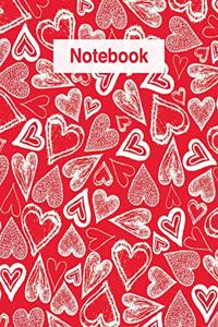 Red Love Hearts Pattern Notebook: Cute doodle red & white print with hearts pattern. College ruled composition notebook. cool modern design 8.5 lined journal & diary for writing & no