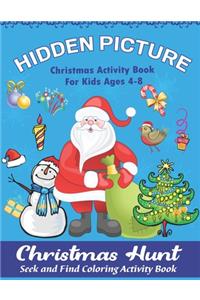 Hidden Picture Christmas Activity Books for Kids ages 4-8, Christmas Hunt Seek And Find Coloring Activity Book