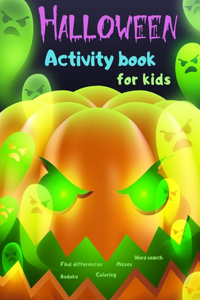 Halloween Activity Book Coloring Mazes Sudoku Word search Find differences for Kids