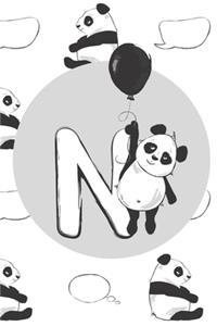 N: Initial N Monogram Notebook Journal Gift Cute Panda character design