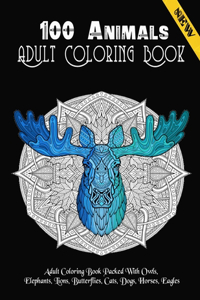 100 Animals Adult Coloring Book NEW