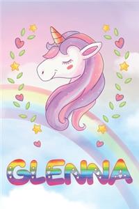 Glenna: Glenna Unicorn Notebook Rainbow Journal 6x9 Personalized Customized Gift For Someones Surname Or First Name is Glenna