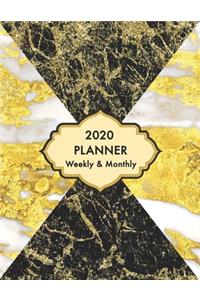 2020 Planner Weekly and Monthly Marble White Gold Black