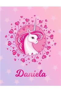 Daniela: Unicorn Sheet Music Note Manuscript Notebook Paper - Magical Horse Personalized Letter K Initial Custom First Name Cover - Musician Composer Instrum