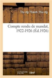 Compte Rendu de Mandat, 1922-1926