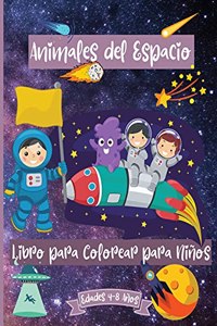 Libro para colorear de animales espaciales para niños de 4 a 8 años