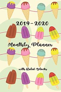 2019-2020 Monthly Planner with Ruled Blocks