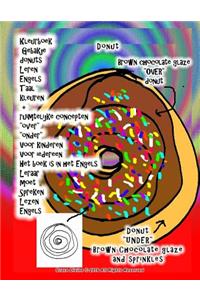 Kleurboek Gebakje donuts Leren Engels Taal kleuren + ruimtelijke concepten 