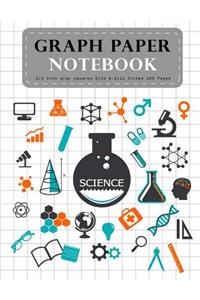 Graph Paper Notebook Gray 1/2 Inch Squares Size 8.5x11 Inches 120 Pages