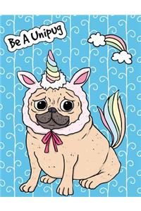 Big Fat Bullet Journal Notebook for Dog Lovers Unicorn Pug - Blue